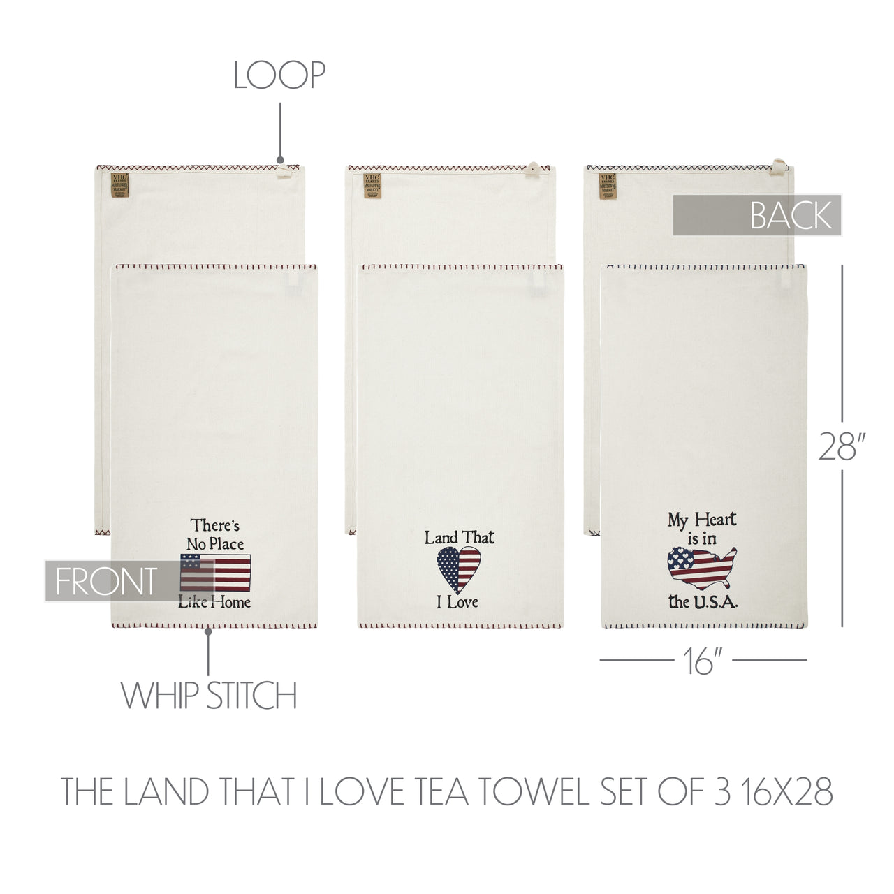 The Land That I Love Tea Towel Set of 3 16x28 - VHC Brands