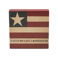 Faith Family Freedom on Flag MDF Block Sign 5x5x1 VHC Brands