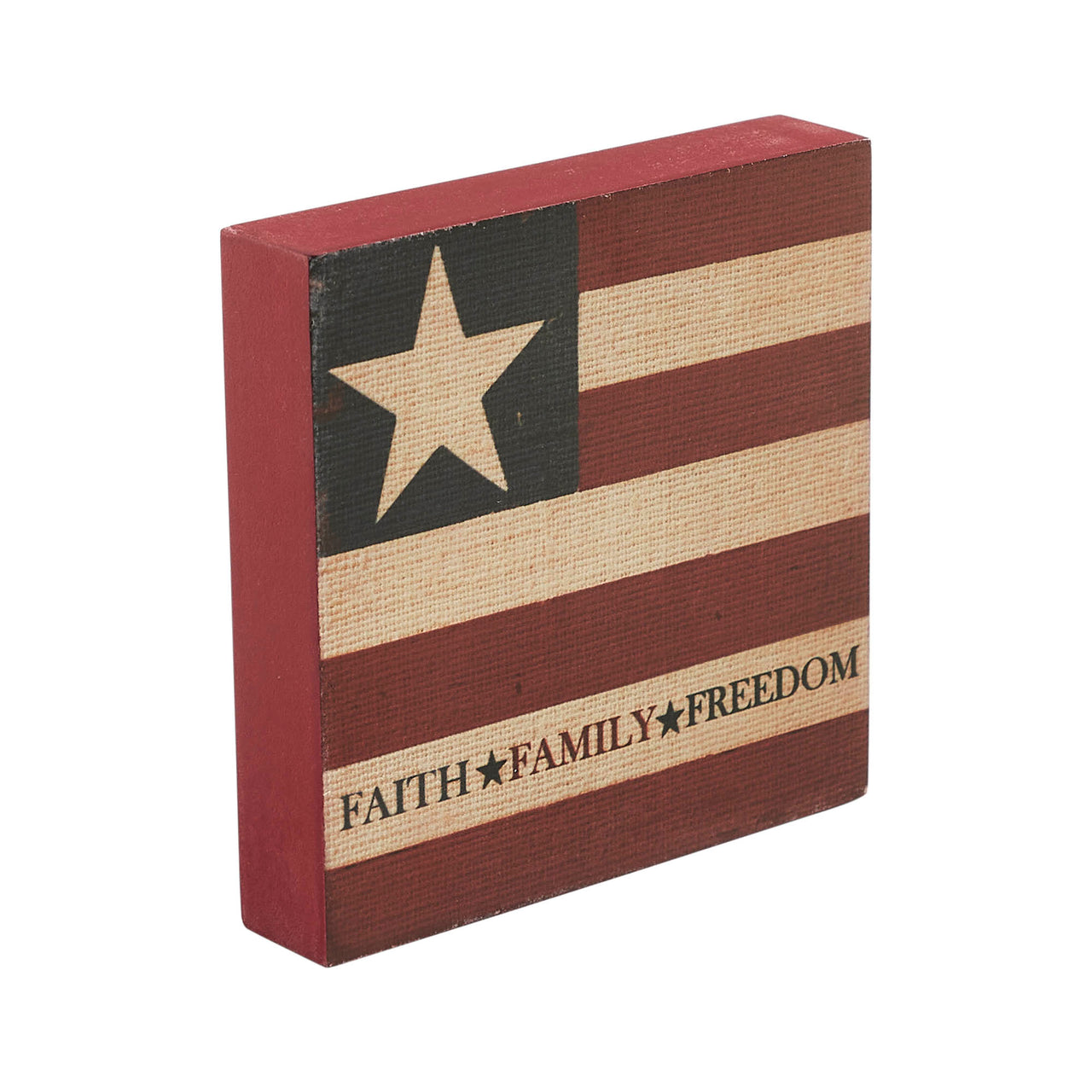Faith Family Freedom on Flag MDF Block Sign 5x5x1 VHC Brands
