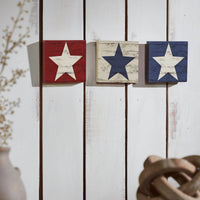 RWB Star MDF Block Signs Set of 3 5x5x1 VHC Brands