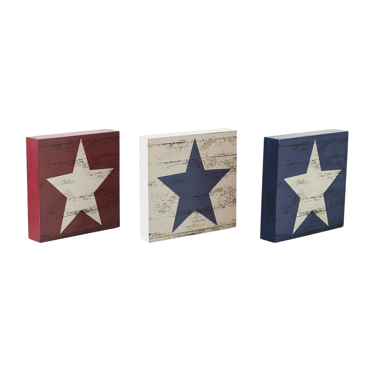 RWB Star MDF Block Signs Set of 3 5x5x1 VHC Brands