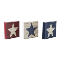 RWB Star MDF Block Signs Set of 3 5x5x1 VHC Brands