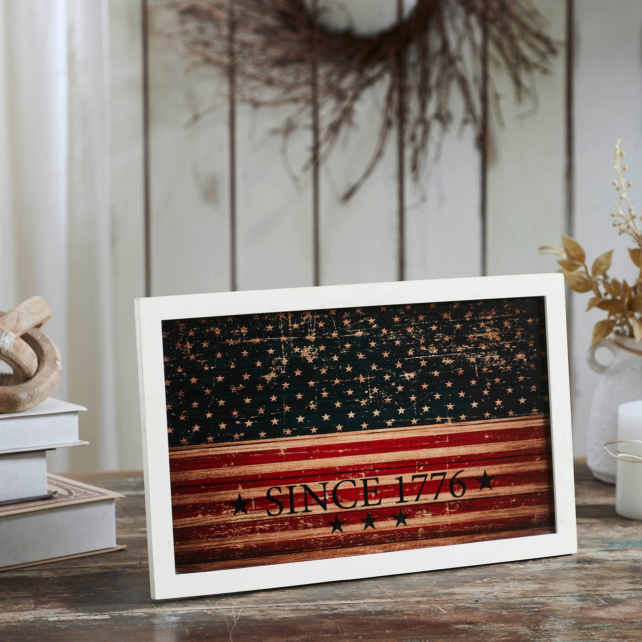 Vintage USA Flag Since 1776 MDF Wall Hanging 10x16 VHC Brands