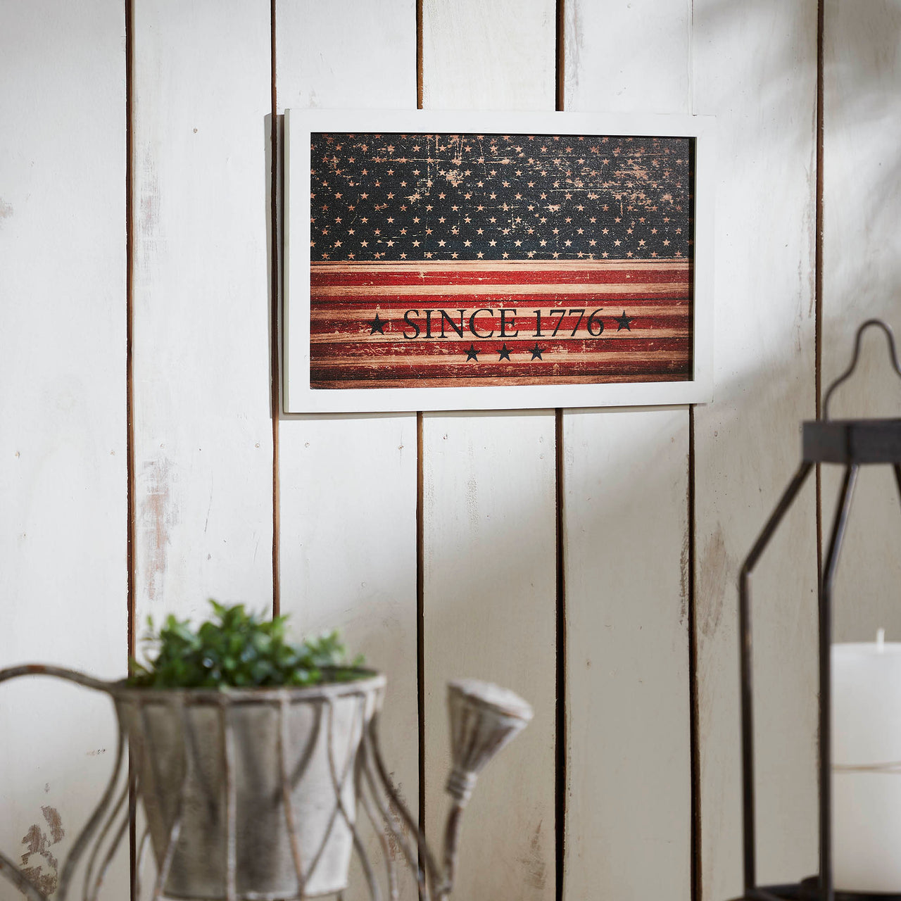 Vintage USA Flag Since 1776 MDF Wall Hanging 10x16 VHC Brands