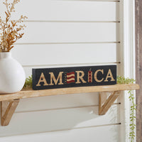 AMERICA Flag and Firecracker MDF Block Sign 3x14x1 VHC Brands