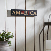 AMERICA Flag and Firecracker MDF Block Sign 3x14x1 VHC Brands