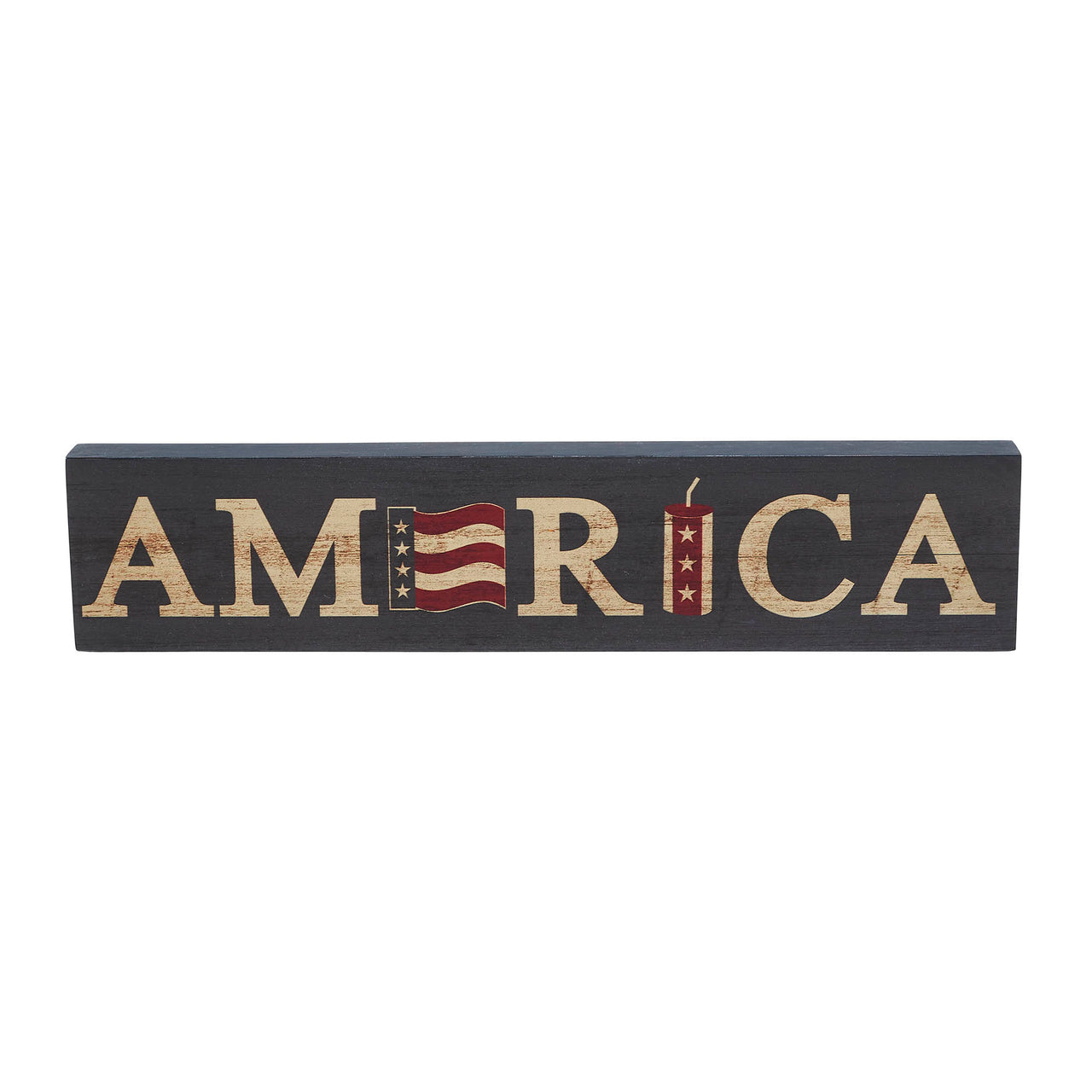 AMERICA Flag and Firecracker MDF Block Sign 3x14x1 VHC Brands