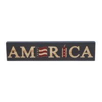 AMERICA Flag and Firecracker MDF Block Sign 3x14x1 VHC Brands