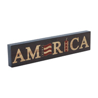 AMERICA Flag and Firecracker MDF Block Sign 3x14x1 VHC Brands