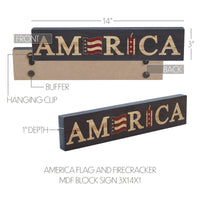 AMERICA Flag and Firecracker MDF Block Sign 3x14x1 VHC Brands