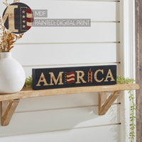 AMERICA Flag and Firecracker MDF Block Sign 3x14x1 VHC Brands