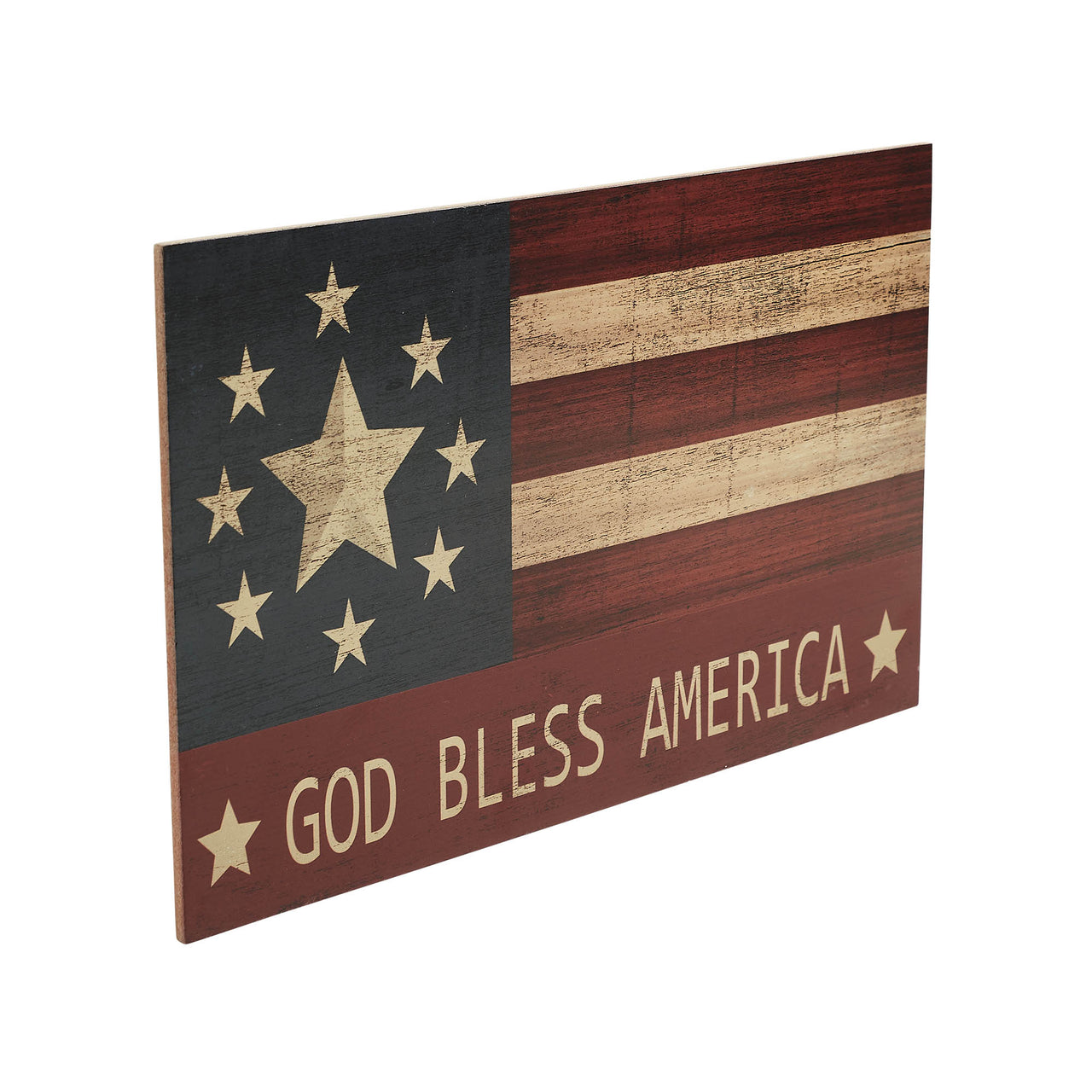 GOD BLESS AMERICA On Vintage American Flag MDF Wall Sign 10x16 VHC Brands