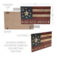 GOD BLESS AMERICA On Vintage American Flag MDF Wall Sign 10x16 VHC Brands