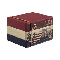 Let Freedom Ring MDF Block Sign w/ American Map Ornament On Twine 4x6x5 - VHC Brands