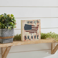 My Country Home Of The Brave American Flag On Map MDF Block Sign 6x6x1 VHC Brands