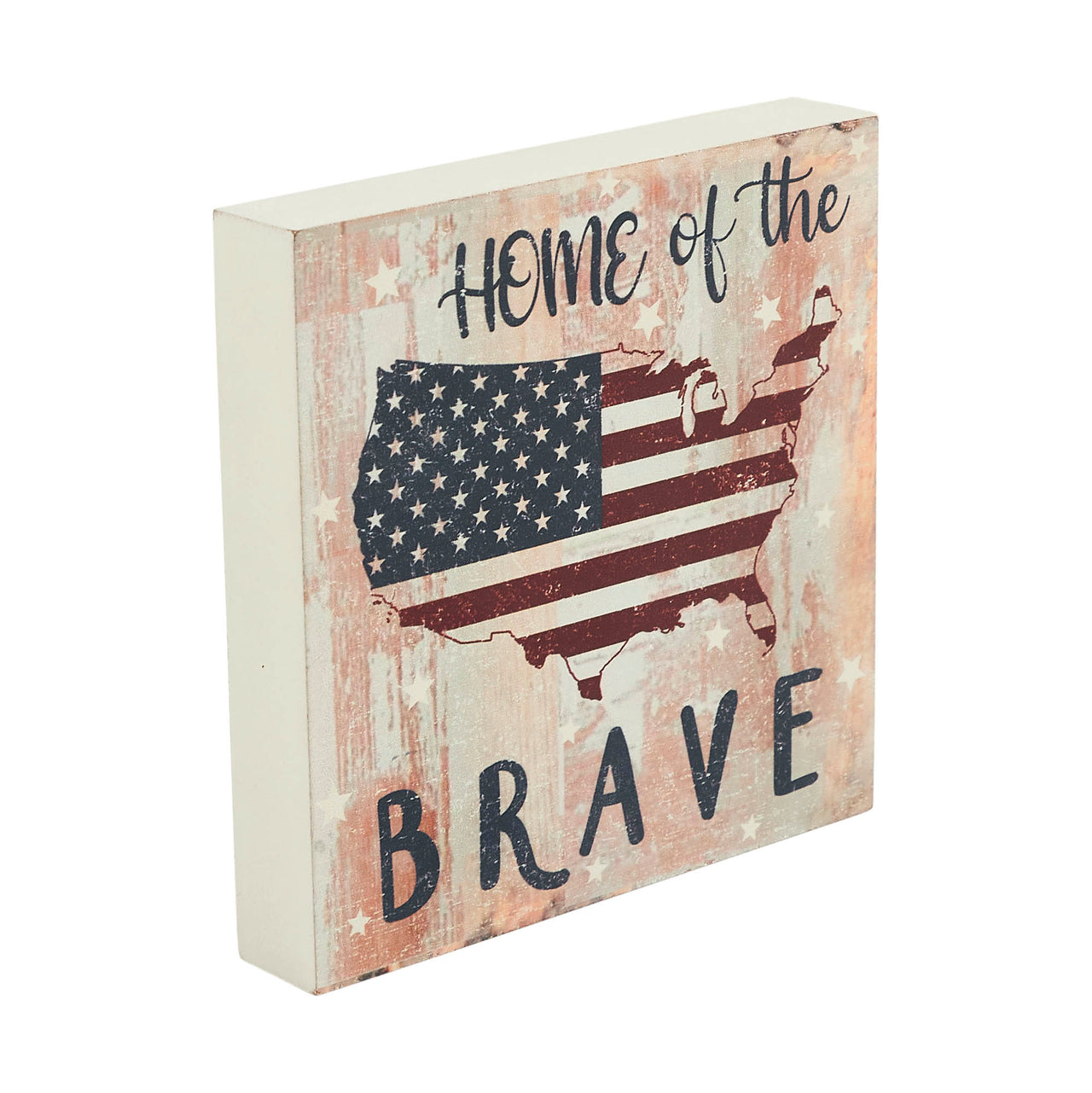 My Country Home Of The Brave American Flag On Map MDF Block Sign 6x6x1 VHC Brands