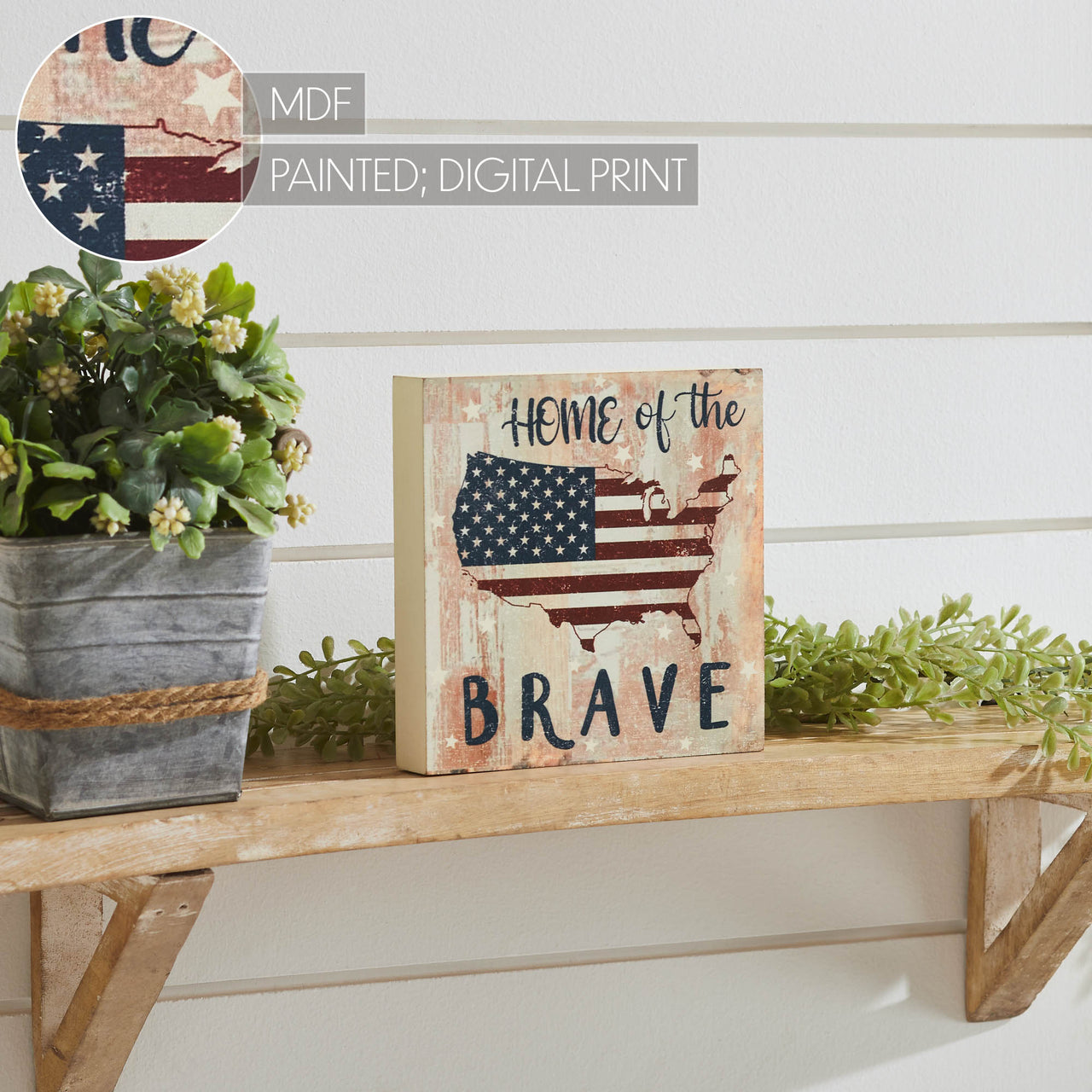My Country Home Of The Brave American Flag On Map MDF Block Sign 6x6x1 VHC Brands