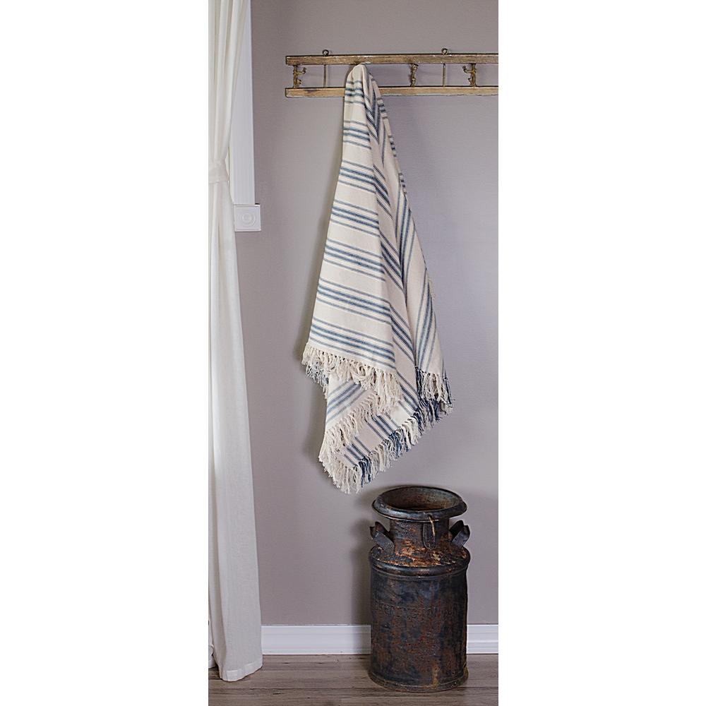 Colonial Blue Cream Grain Sack Stripe Afghan - Thumbnail 2