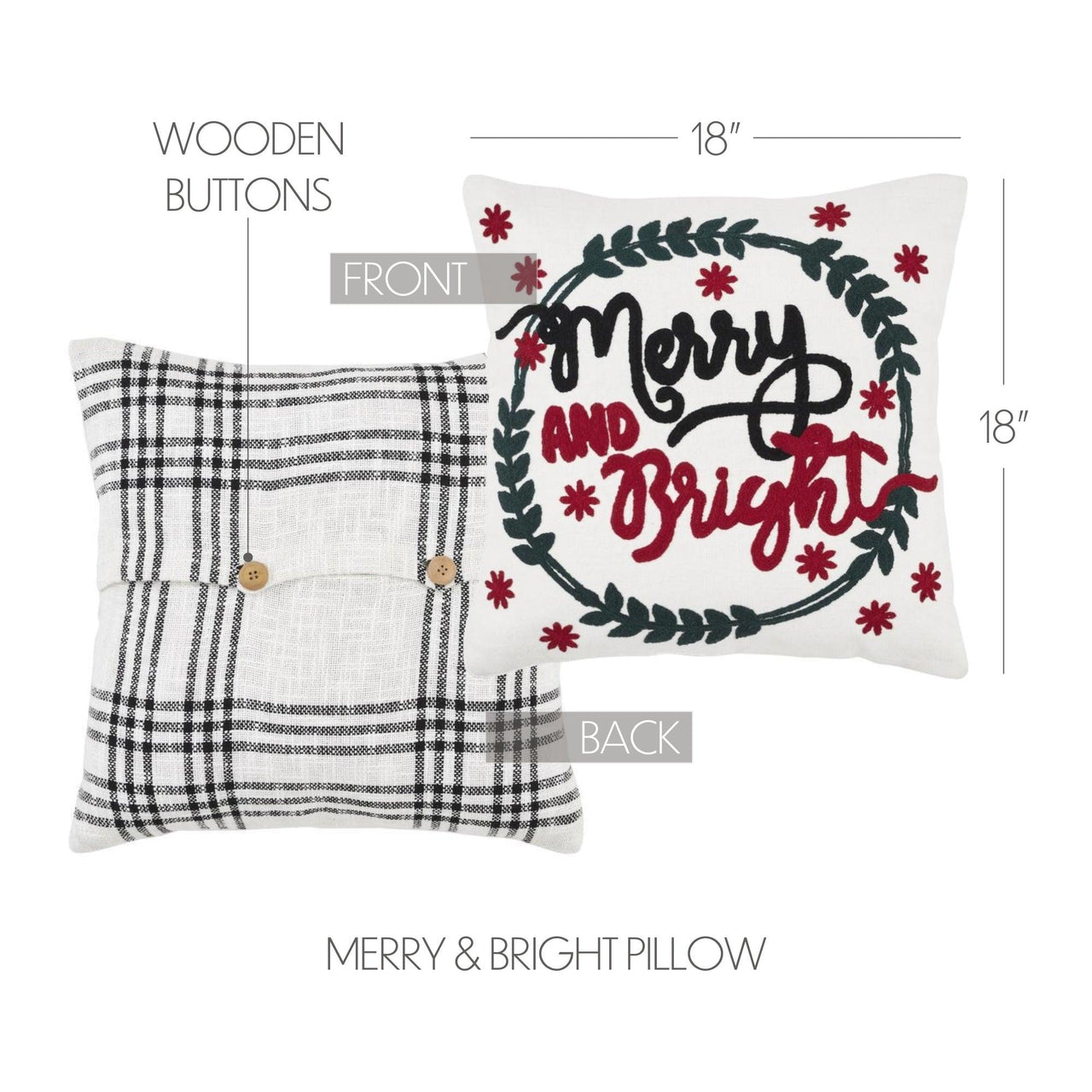 Black Plaid Merry & Bright Pillow 18x18 - The Fox Decor