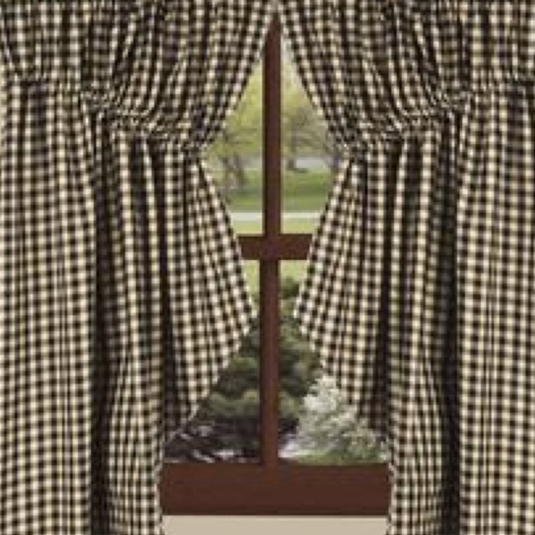 Black-Nutmeg Heritage House Check Black Gathered Swag - Lined - Interiors by Elizabeth