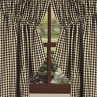 Black-Nutmeg Heritage House Check Black Gathered Swag - Lined - Interiors by Elizabeth