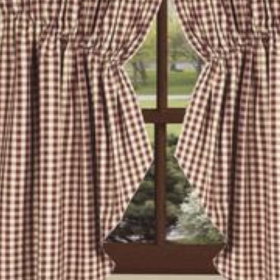 Barn Red-Nutmeg Heritage House Check Barn Red Gathered Swag - Lined - Interiors by Elizabeth