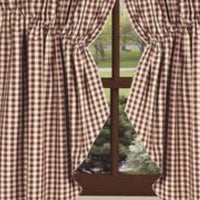 Barn Red-Nutmeg Heritage House Check Barn Red Gathered Swag - Lined - Interiors by Elizabeth