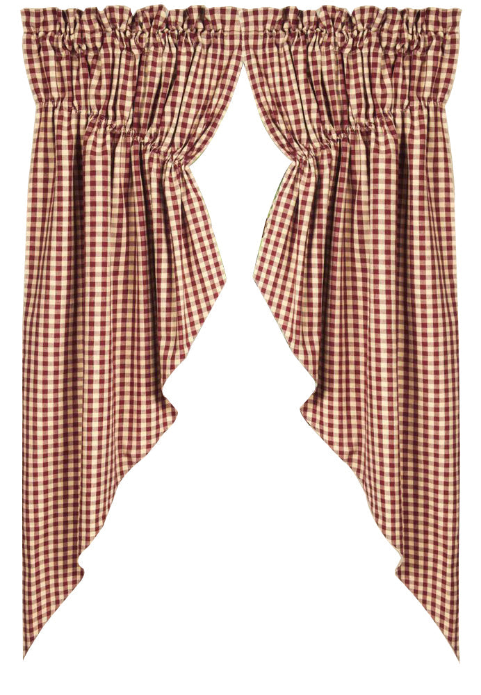 Barn Red Nutmeg Heritage House Check Barn Red Gathered Swag Lined - Interiors by Elizabeth