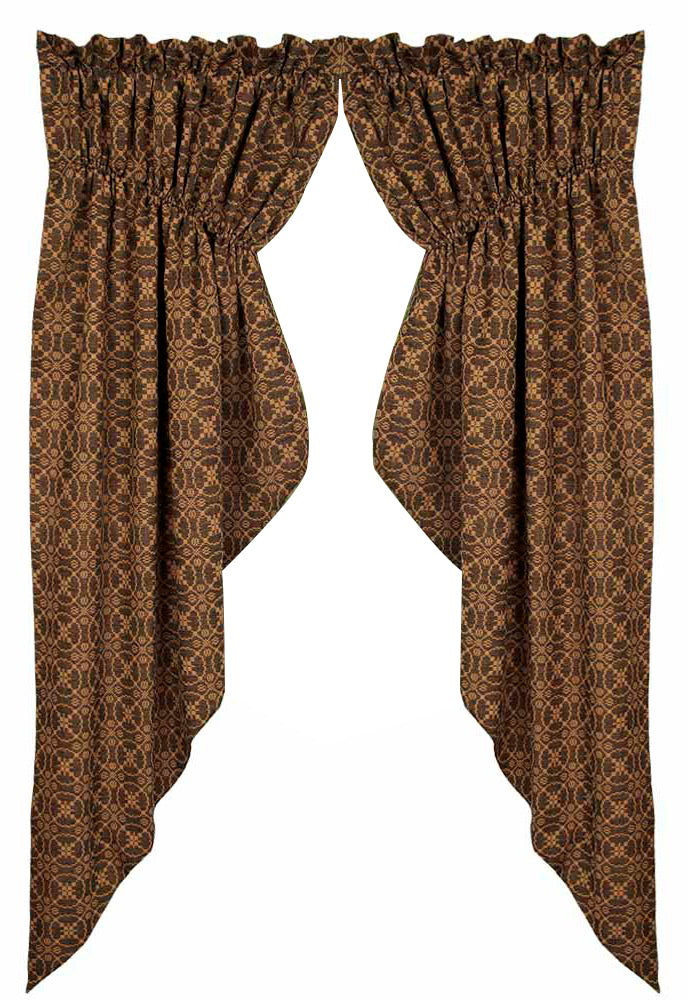 Black Tan Marshfield Jacquard Gathered Swag Lined - Interiors by Elizabeth