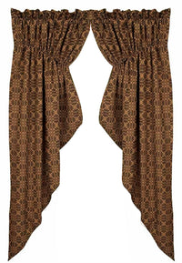 Barn Red Tan Marshfield Jacquard Gathered Swag Lined - Interiors by Elizabeth