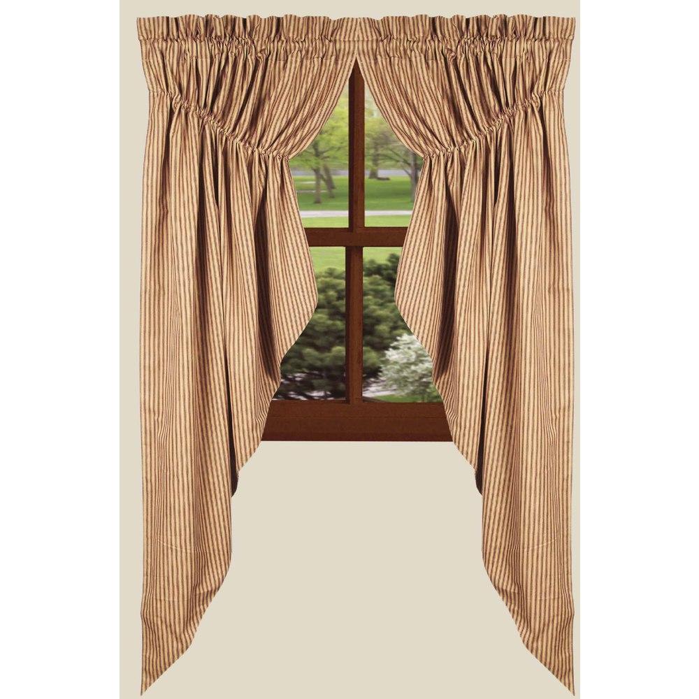 Barn Red-Nutmeg York Ticking Gathered Swag - Lined - Interiors by Elizabeth