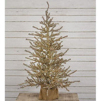 Antiqued Silver Tinsel Tree w Burlap Base 4ft - The Fox Decor