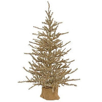 Antiqued Silver Tinsel Tree w Burlap Base 4ft - The Fox Decor
