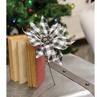 Black & White Buffalo Check Poinsettia Pick - The Fox Decor