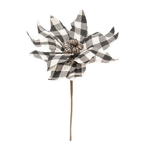 Black & White Buffalo Check Poinsettia Pick - The Fox Decor