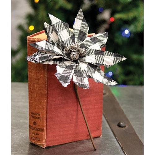 Black & White Buffalo Check Poinsettia Spray - The Fox Decor