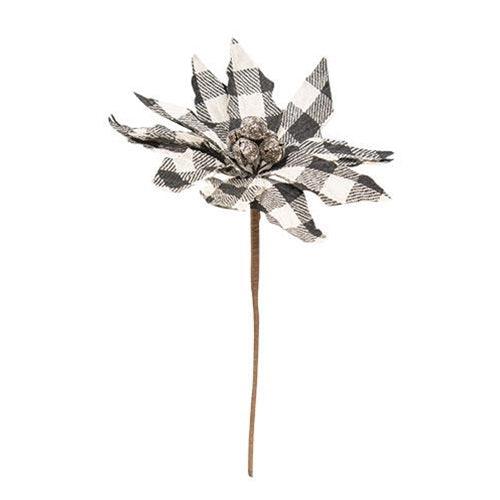 Black & White Buffalo Check Poinsettia Spray - The Fox Decor