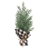 Mini Cedar Tree w Black & White Buffalo Check Base - The Fox Decor