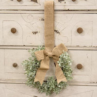 Flocked Boxwood Wreath w Burlap Bow - The Fox Decor