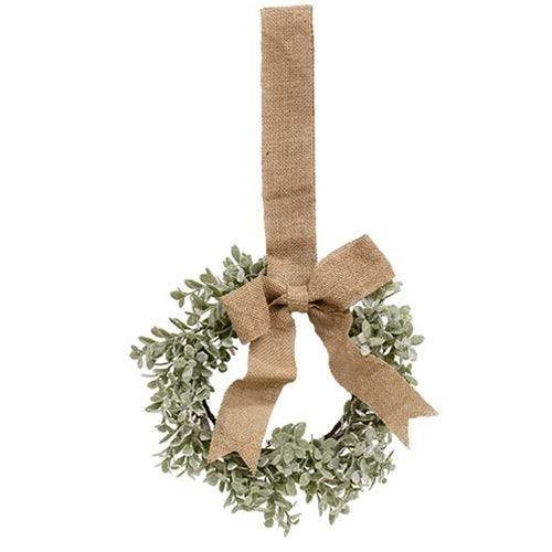 Flocked Boxwood Wreath w Burlap Bow - The Fox Decor