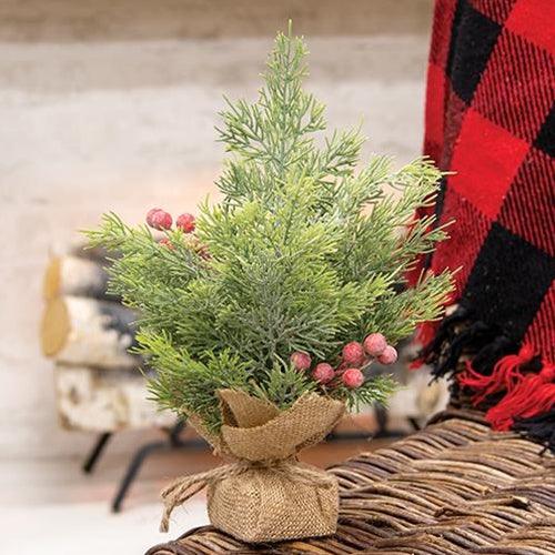 Mini Sugar Berry Pine Tree w Burlap Base 12H - The Fox Decor