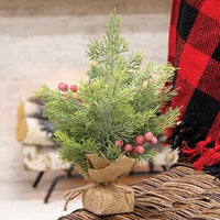 Mini Sugar Berry Pine Tree w Burlap Base 12H - The Fox Decor