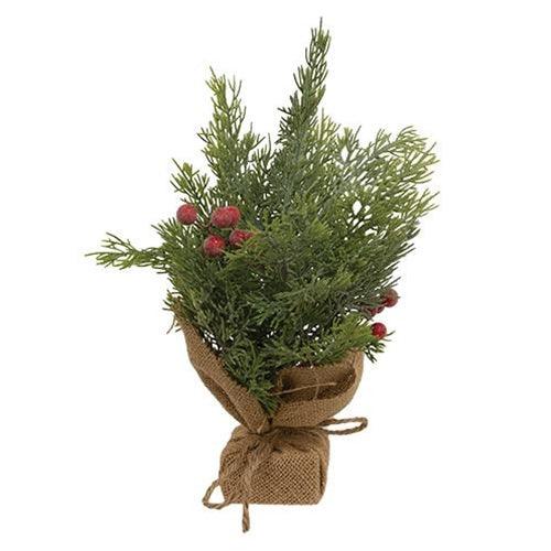 Mini Sugar Berry Pine Tree w Burlap Base 12H - The Fox Decor