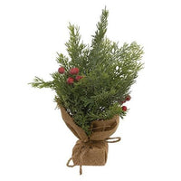 Mini Sugar Berry Pine Tree w Burlap Base 12H - The Fox Decor