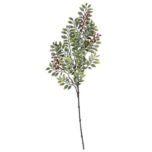 Frosted Laurel Leaf & Red Berry Spray - The Fox Decor