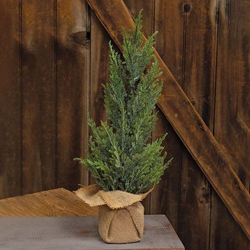 Glittered Cedar Tree with Burlap Base - The Fox Decor