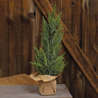 Glittered Cedar Tree with Burlap Base - The Fox Decor
