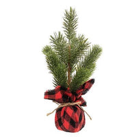 Glittered Pine Tree with Red Black Buffalo Check Base - The Fox Decor
