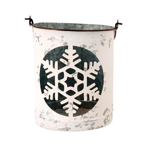3 Set White Metal Snowflake Bucket - The Fox Decor