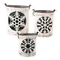 3 Set White Metal Snowflake Bucket - The Fox Decor